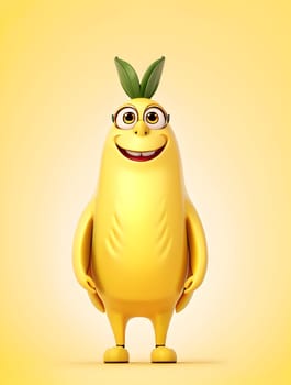Funny banana character on yellow