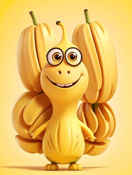 Funny banana character on yellow