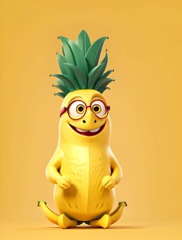 Funny banana character on yellow