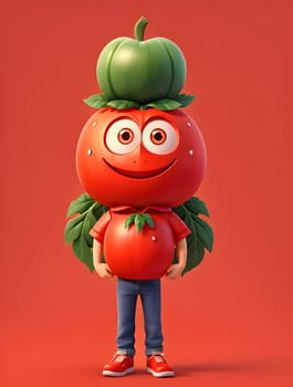 Funny tomato character on red