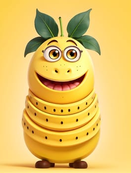 Funny banana character on yellow