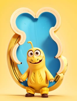 Funny banana character on yellow
