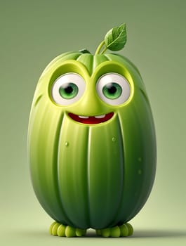 Funny cucumber character on green