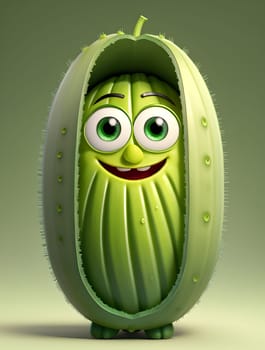 Funny cucumber character on green