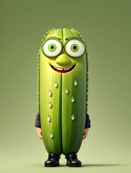 Funny cucumber character on green