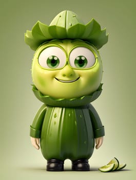 Funny cucumber character on green
