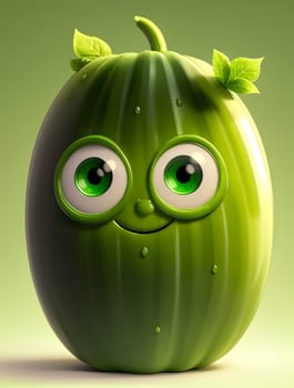 Funny cucumber character on green
