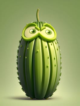 Funny cucumber character on green