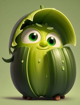 Funny cucumber character on green