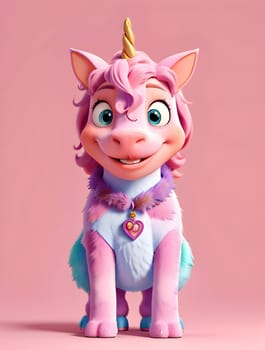 Funny cute unicorn on pink
