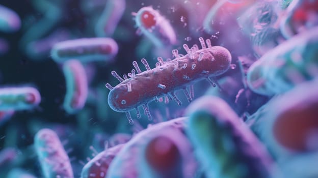 purple colored bacterium rod monoculture Escherichia coli. Neural network generated in January 2024. Not based on any actual scene or pattern.