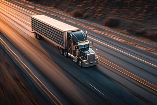 American long-nose semitruck on a highway. Neural network generated image. Not based on any actual scene or pattern.