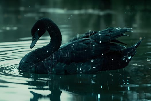 Black swan on water surface, close up. Neural network generated image. Not based on any actual scene or pattern.