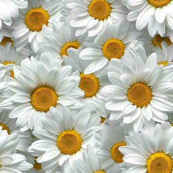 A Lot Of White Yellow Daisies or chamomile flowers - for full-frame background and seamless texture. Neural network generated image. Not based on any actual scene or pattern.