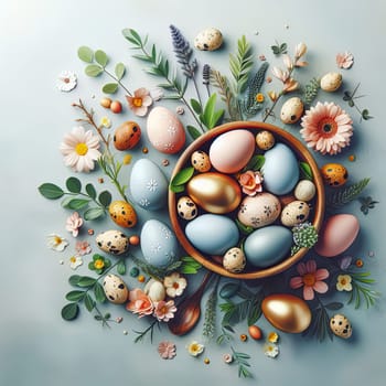Easter eggs in the meadow. Eastern concept. Generated AI