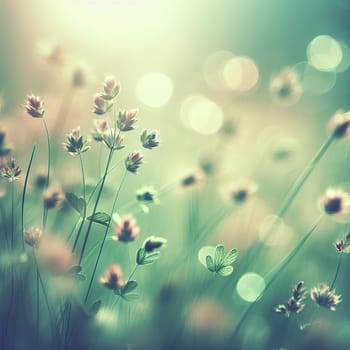 Green grass at the morning, sunny light. Generative AI.