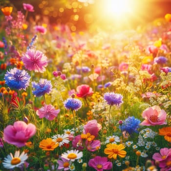 Colorful wildflowers in springtime in the meadow. Generative AI