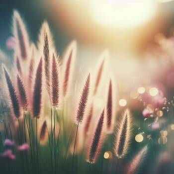 Green grass at the morning, sunny light. Generative AI.