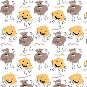 Cute baby fun monsters seamless pattern with doodle graphic. Vector illustration can used for baby textile, fabric design, infant or newborn print for t-shirt and other clothes.