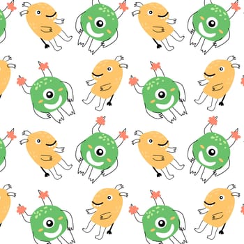 Cute baby monsters seamless pattern with doodle graphic. Vector illustration can used for baby textile, fabric design, infant or newborn print for t-shirt and other clothes.