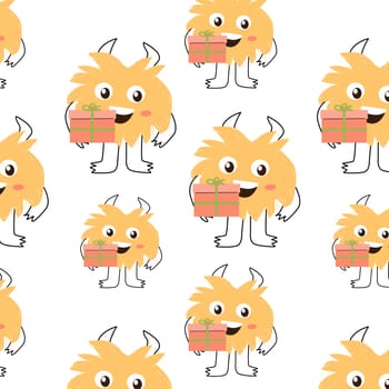 cute monster and box seamless background. Vector illustration can used for wrapping, scrapping, textile, decor, wallpaper, clothes print, cover design, posters and banners.