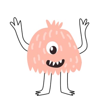 Cute pink baby monster character smiling vector illustration. Can used for greeting card, poster, baby cards. Doodle monsers in trendy style.