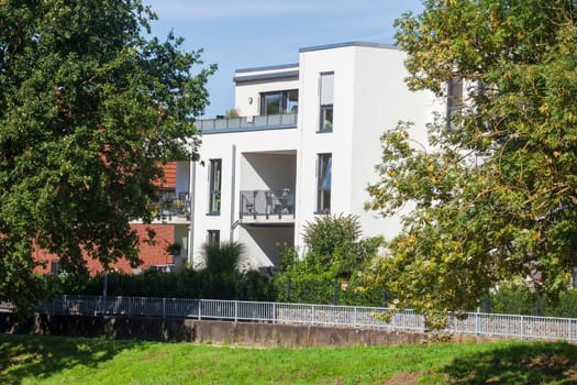 Residential buildings, white modern residential buildings, Wunstorf, Lower Saxony, Germany