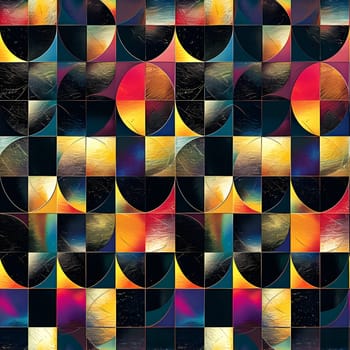 Seamless texture and full-frame background of colorful glass mosaic triangular tiles. Neural network generated image. Not based on any actual scene or pattern.