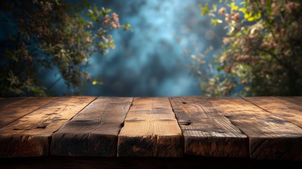 Empty wooden table for rustic background, vintage American style, montage-friendly, retro vibes, creative space, no text. Neural network generated image. Not based on any actual scene or pattern.