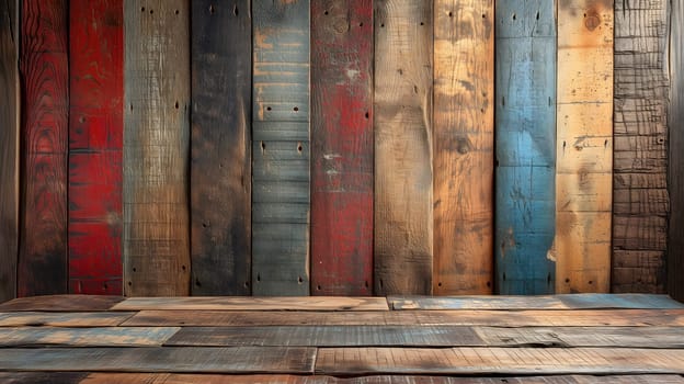 Empty wooden table for rustic background, vintage American style, montage-friendly, retro vibes, creative space, no text. Neural network generated image. Not based on any actual scene or pattern.