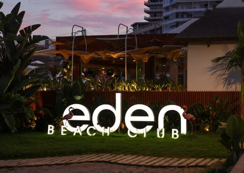 Torremolinos, Spain - Sept 18, 2023: Eden Beach Club gay-favorite beach club that with good music, friendly service and great atmosphere at Bajondillo Beach in Torremolinos. Costa del Sol, Spain