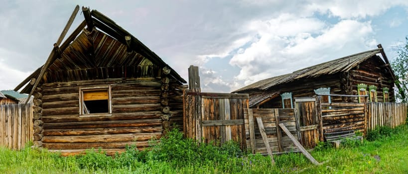 A sample of wooden architecture in the Baikal village. Wood construction.