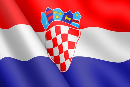 A Croatia waving flag 3d illustration wind ripple red white blue stripes