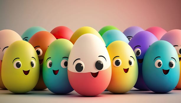 multi-colored cartoon eggs with different emotions generative AI