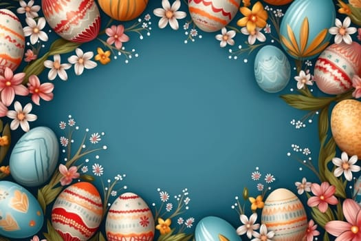 easter card with bright colored eggs and copy space. Generative AI