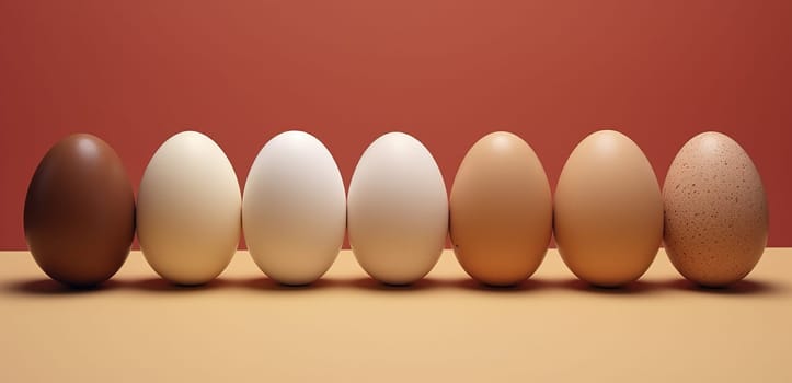 palette shades of color of chicken eggs on a light background.
