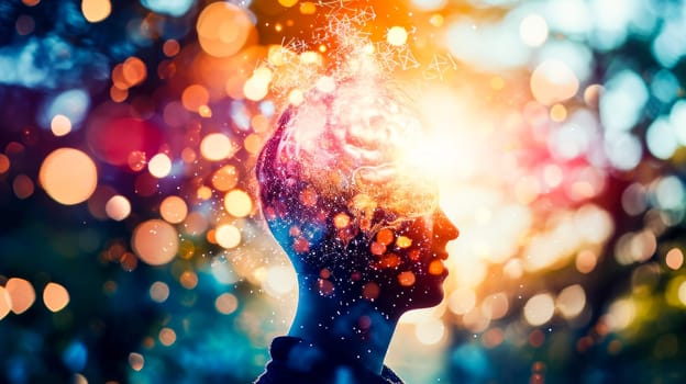 A silhouette of a human head against a backdrop of a cosmic explosion, depicting creativity or mental breakthrough.