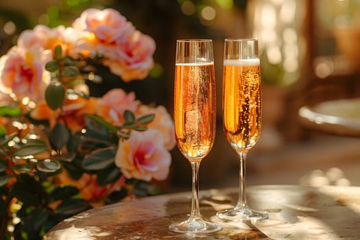 2 drinks on backyard table in summer evokes relaxation, freshness, happiness atmosphere signifies relaxation, warmth and joy of sharing with loved ones in a welcoming space contributing to happiness.