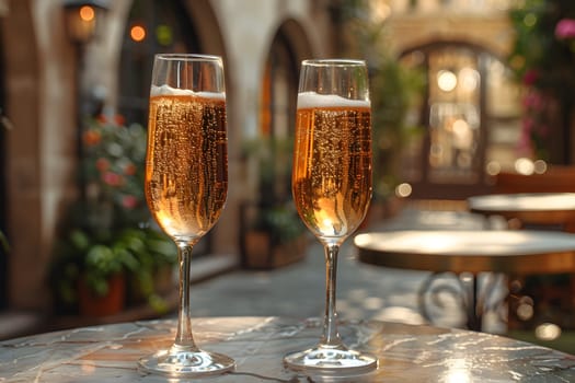 2 drinks on backyard table in summer evokes relaxation, freshness, happiness atmosphere signifies relaxation, warmth and joy of sharing with loved ones in a welcoming space contributing to happiness.