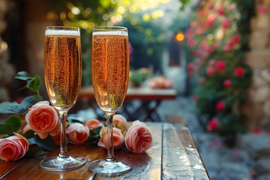 2 drinks on backyard table in summer evokes relaxation, freshness, happiness atmosphere signifies relaxation, warmth and joy of sharing with loved ones in a welcoming space contributing to happiness.
