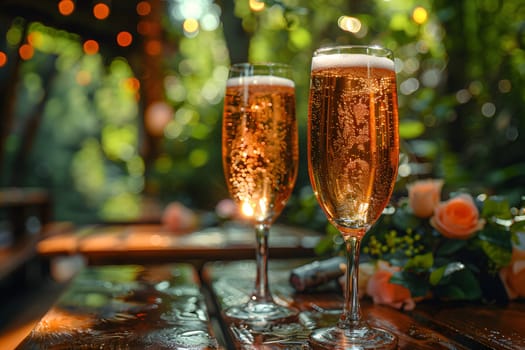 2 drinks on backyard table in summer evokes relaxation, freshness, happiness atmosphere signifies relaxation, warmth and joy of sharing with loved ones in a welcoming space contributing to happiness.
