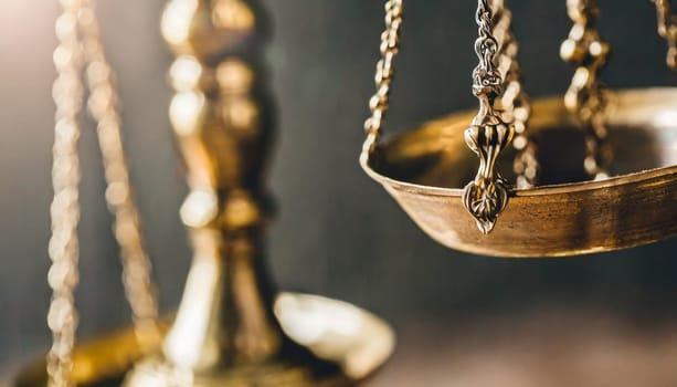 Legal office of lawyers and attorney. Close up of Scale of Justice