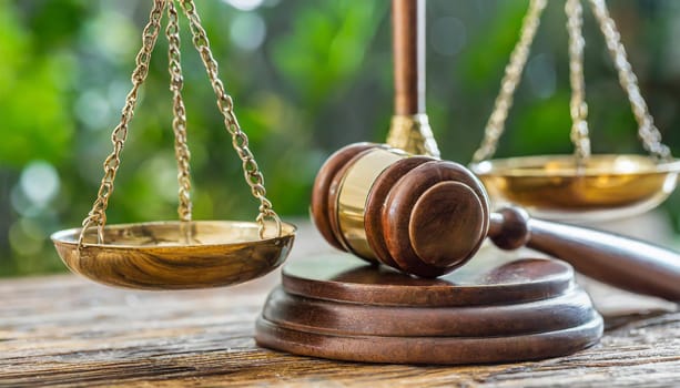 Legal office of lawyers and attorney. Close up of Scale of Justice