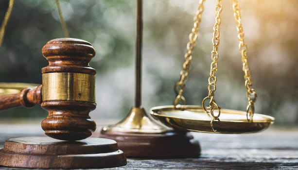 Legal office of lawyers and attorney. Close up of Scale of Justice