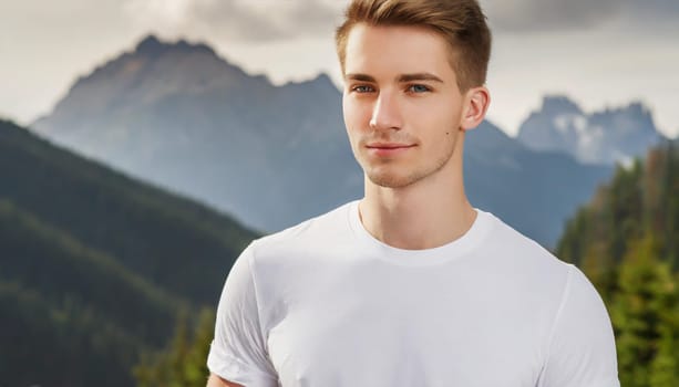 Shirt design and people concept - close up of young man in blank white tshirt front and rear isolated. Mock up template.