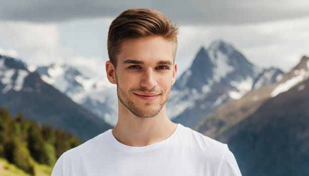 Shirt design and people concept - close up of young man in blank white tshirt front and rear isolated. Mock up template.