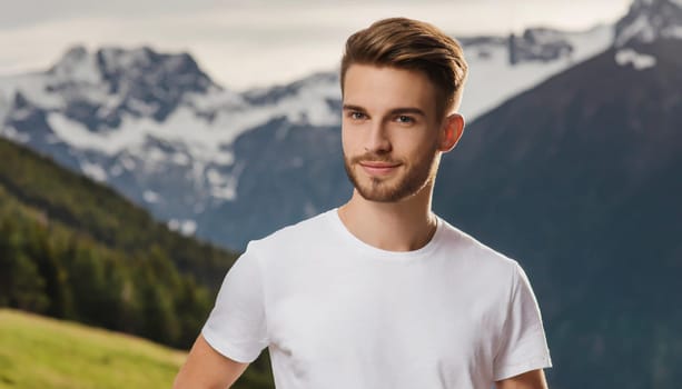 Shirt design and people concept - close up of young man in blank white tshirt front and rear isolated. Mock up template.