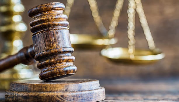 Legal office of lawyers and attorney. Close up of Scale of Justice