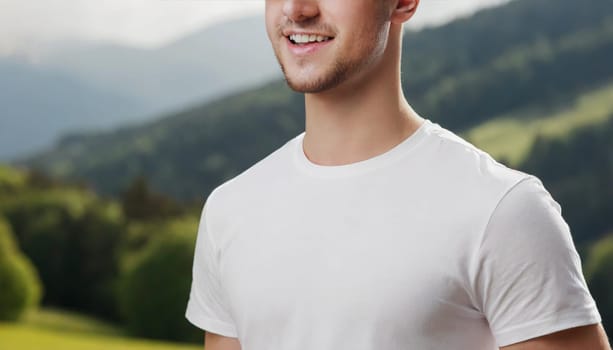 Shirt design and people concept - close up of young man in blank white tshirt front and rear isolated. Mock up template.