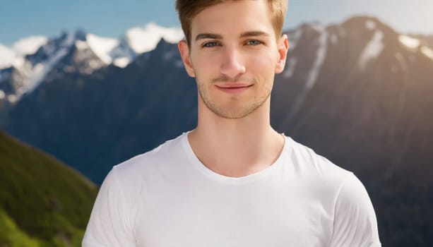 Shirt design and people concept - close up of young man in blank white tshirt front and rear isolated. Mock up template.